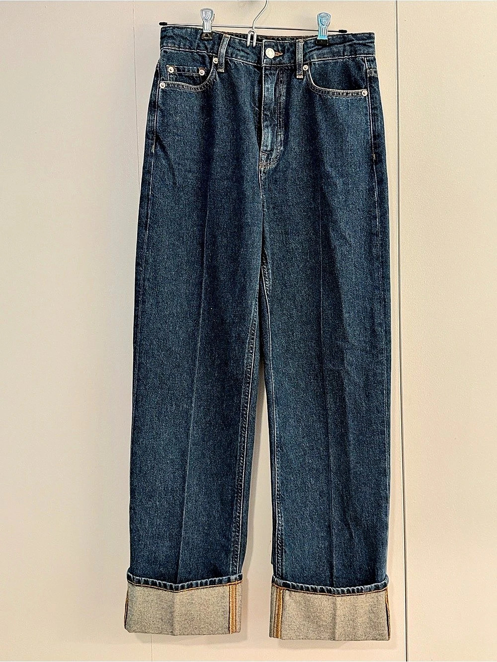 Club Monaco Cuffed Jean Cuffed Wide Leg Jeans Blue Waist 26 Like New
